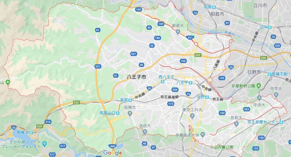 東京都八王子市エリアマップ