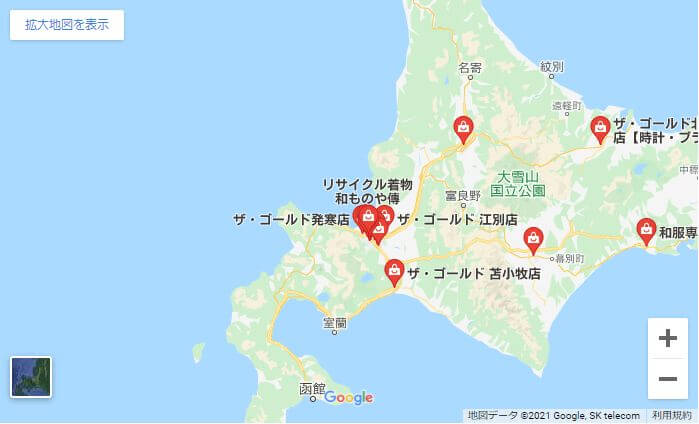 北海道着物買取店の地図