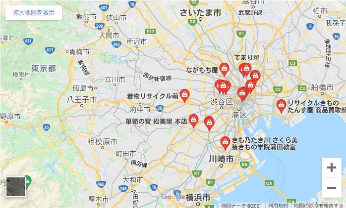 着物買取店の地図：東京都